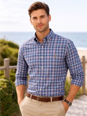 Ralph Lauren Mens Classic Fit 100% Cotton Long Sleeve Shirt Plaid Americana XXL